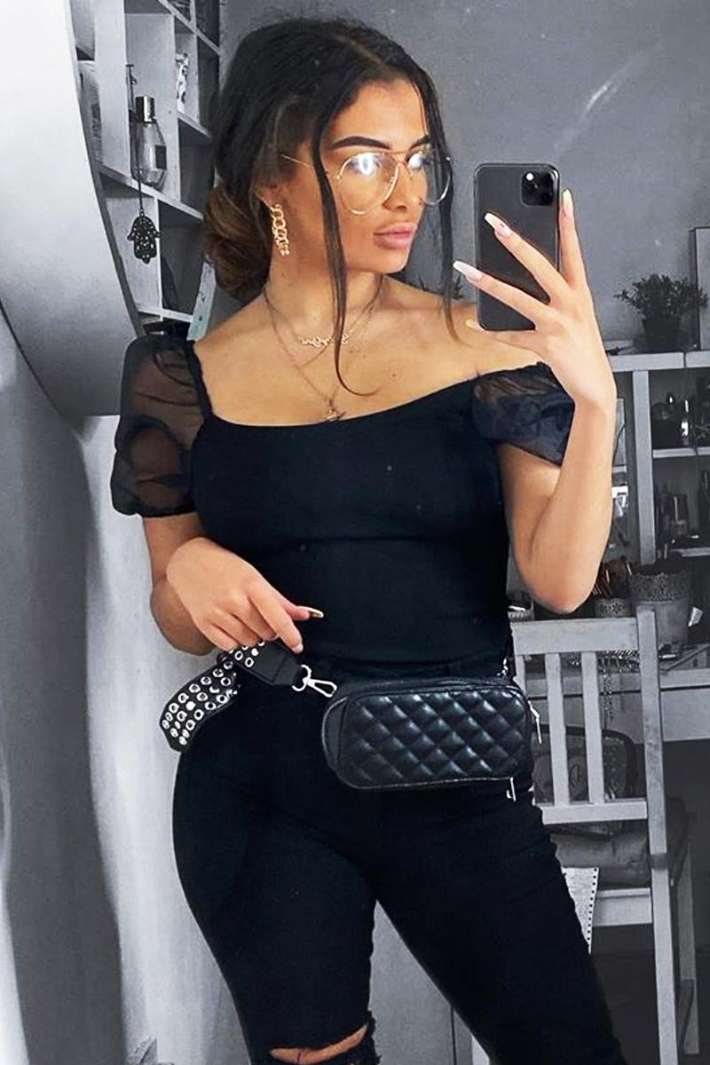 Black Quilted Studded Cross Body Bag - Yariah-Bags