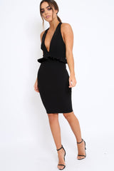 Black Racer Back Frill Midi Dress - Camilla-Dresses