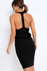 Black Racer Back Frill Midi Dress - Camilla-Dresses