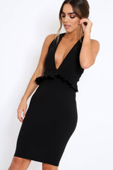 Black Racer Back Frill Midi Dress - Camilla-Dresses