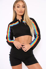 Black Rainbow Stripe Collard Crop Top - Hinda-Crop Tops