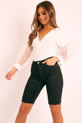 Black Raw Hem Boyfriend Denim Shorts - Dalari-Shorts