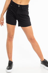 Black Raw Hem High Waist Denim Shorts - Atlanta-Shorts