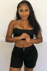 Black Raw Hem High Waist Denim Shorts - Atlanta-Shorts