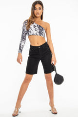 Black Raw Hem Longline Denim Shorts - Melissa-Shorts