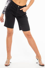 Black Raw Hem Longline Denim Shorts - Melissa-Shorts