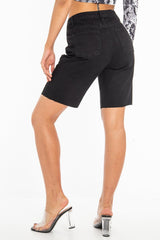 Black Raw Hem Longline Denim Shorts - Melissa-Shorts