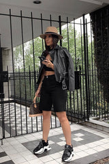 Black Raw Hem Longline Denim Shorts - Melissa-Shorts