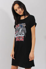 Black Rebel Slogan Print T-Shirt Dress - Juan-Dresses