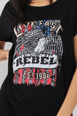 Black Rebel Slogan Print T-Shirt Dress - Juan-Dresses