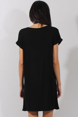 Black Rebel Slogan Print T-Shirt Dress - Juan-Dresses