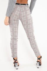 Black Red Check Belted Skinny Trousers - Jayani-Trousers