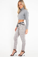 Black Red Check Belted Skinny Trousers - Jayani-Trousers