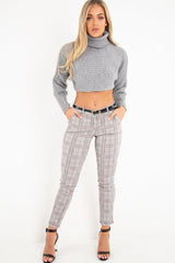 Black Red Check Belted Skinny Trousers - Jayani-Trousers