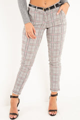 Black Red Check Belted Skinny Trousers - Jayani-Trousers