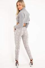 Black Red Check Belted Skinny Trousers - Jayani-Trousers