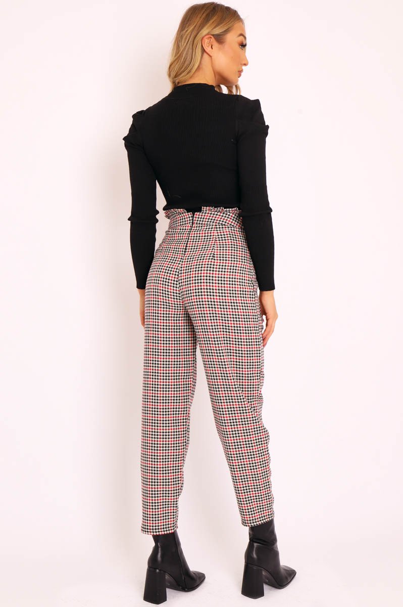 Black Red Check Frill Detail Trousers - Bristal-Trousers