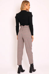 Black Red Check Frill Detail Trousers - Bristal-Trousers