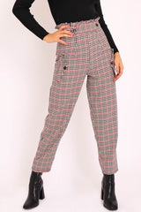 Black Red Check Frill Detail Trousers - Bristal-Trousers