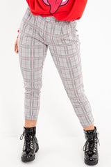 Black Red Check Ruffle Waist Skinny Trousers - Lecy-Trousers