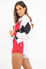 Black Red Colour Block Hooded Jacket Shorts Tracksuit Co-ord - Jettie-Co-ords