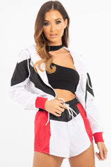 Black Red Colour Block Hooded Jacket Shorts Tracksuit Co-ord - Jettie-Co-ords
