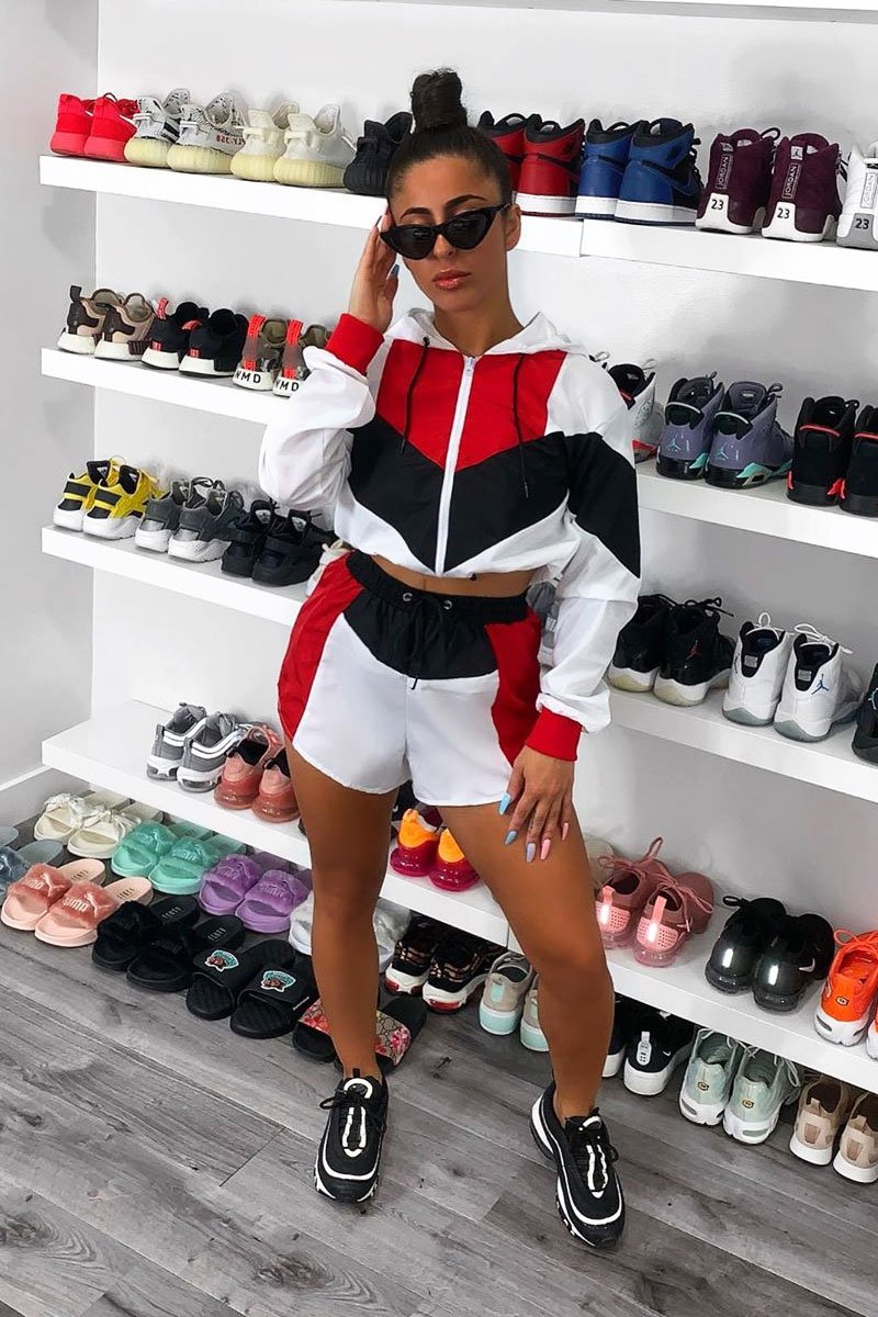 Black Red Colour Block Hooded Jacket Shorts Tracksuit Co-ord - Jettie-Co-ords