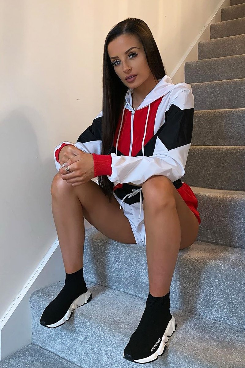 Black Red Colour Block Hooded Jacket Shorts Tracksuit Co-ord - Jettie-Co-ords