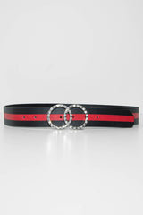 Black Red Diamante Double Circle Buckle Belt - Catheryn-Belts