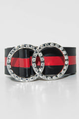 Black Red Diamante Double Circle Buckle Belt - Catheryn-Belts