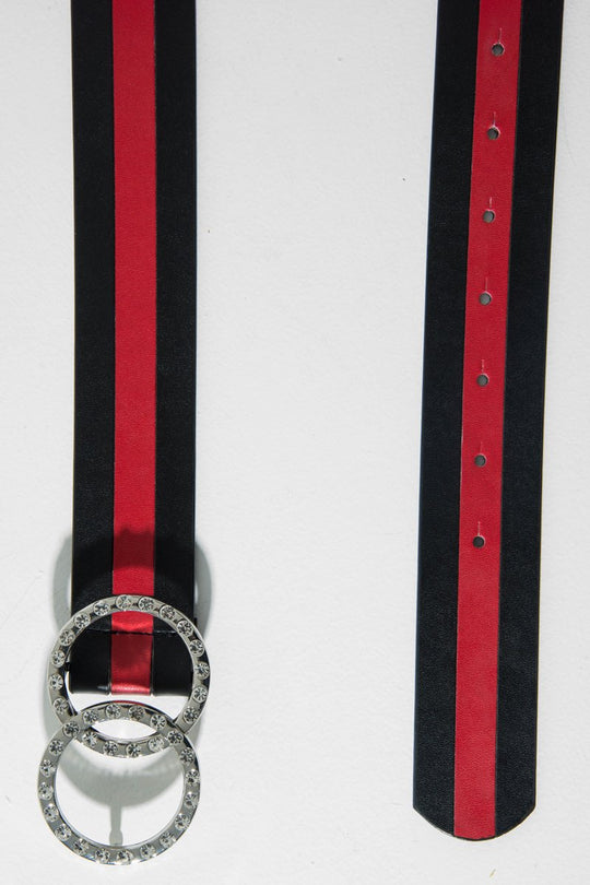 Black Red Diamante Double Circle Buckle Belt - Catheryn