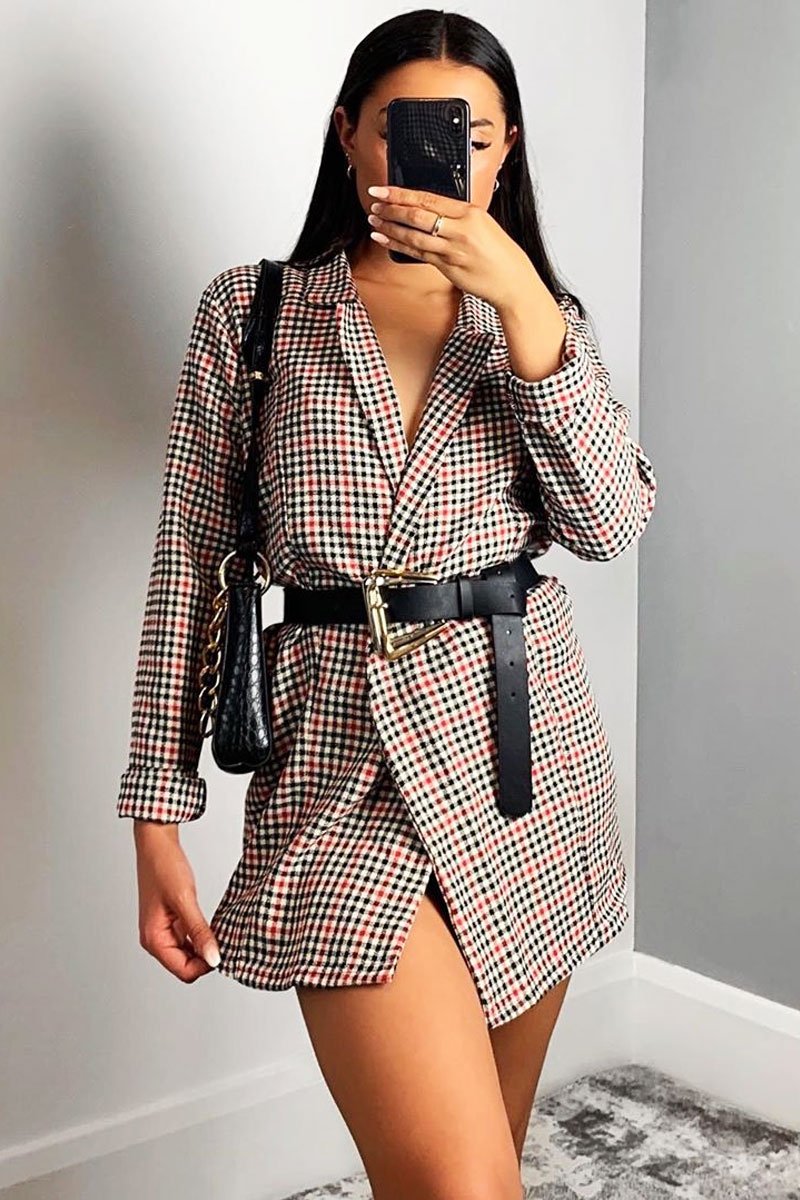 Black Red Gingham Print Blazer - Hollie-Blazers