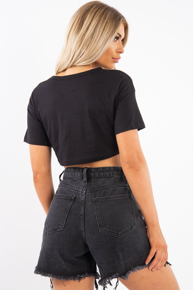 Black Red Limited Slogan Cropped T Shirt - Drew-Crop Tops