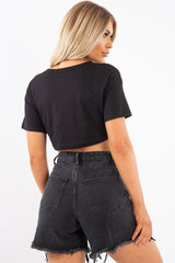 Black Red Limited Slogan Cropped T Shirt - Drew-Crop Tops