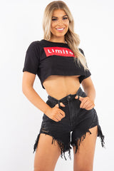 Black Red Limited Slogan Cropped T Shirt - Drew-Crop Tops