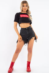 Black Red Limited Slogan Cropped T Shirt - Drew-Crop Tops