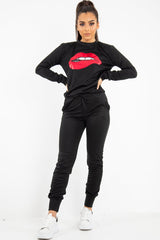 Black Red Lips Printed Tracksuit - Lydea-Tracksuits