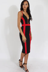 Black & Red Panelled Midi Dress - Unity-Dresses