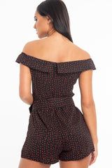Black Red Polka Dot Belted Wrap Playsuit - Grace-Playsuits