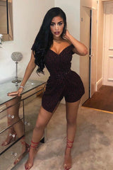 Black Red Polka Dot Belted Wrap Playsuit - Grace-Playsuits