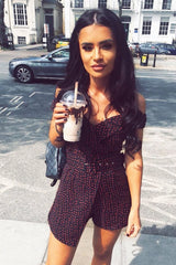 Black Red Polka Dot Belted Wrap Playsuit - Grace-Playsuits