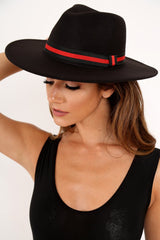 Black Red Stripe Ribbon Fedora - Sirena-Hats