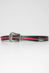 Black Red Stripe Skinny Western Belt - Hassie-Belts
