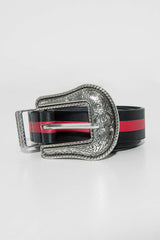 Black Red Stripe Skinny Western Belt - Hassie-Belts