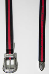 Black Red Stripe Skinny Western Belt - Hassie-Belts