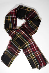 Black Red Tartan Fringe Hem Scarf - Liany-Accessories