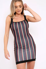 Black Red and Green Striped Bodycon Dress - Bonny-Dresses