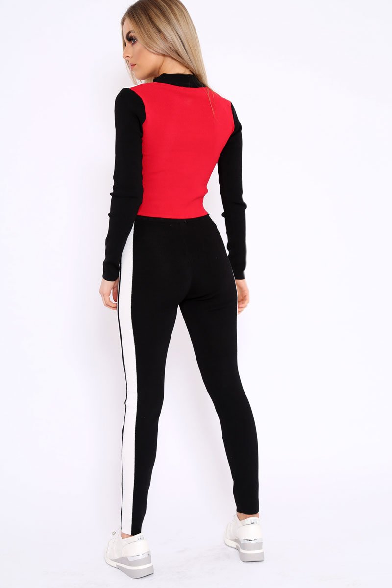 Black Red and White Colour Block Tracksuit - Kily-Co-ords