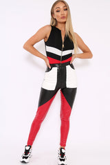 Black Red and White Contrast Faux Leather Trousers - Pax-Trousers