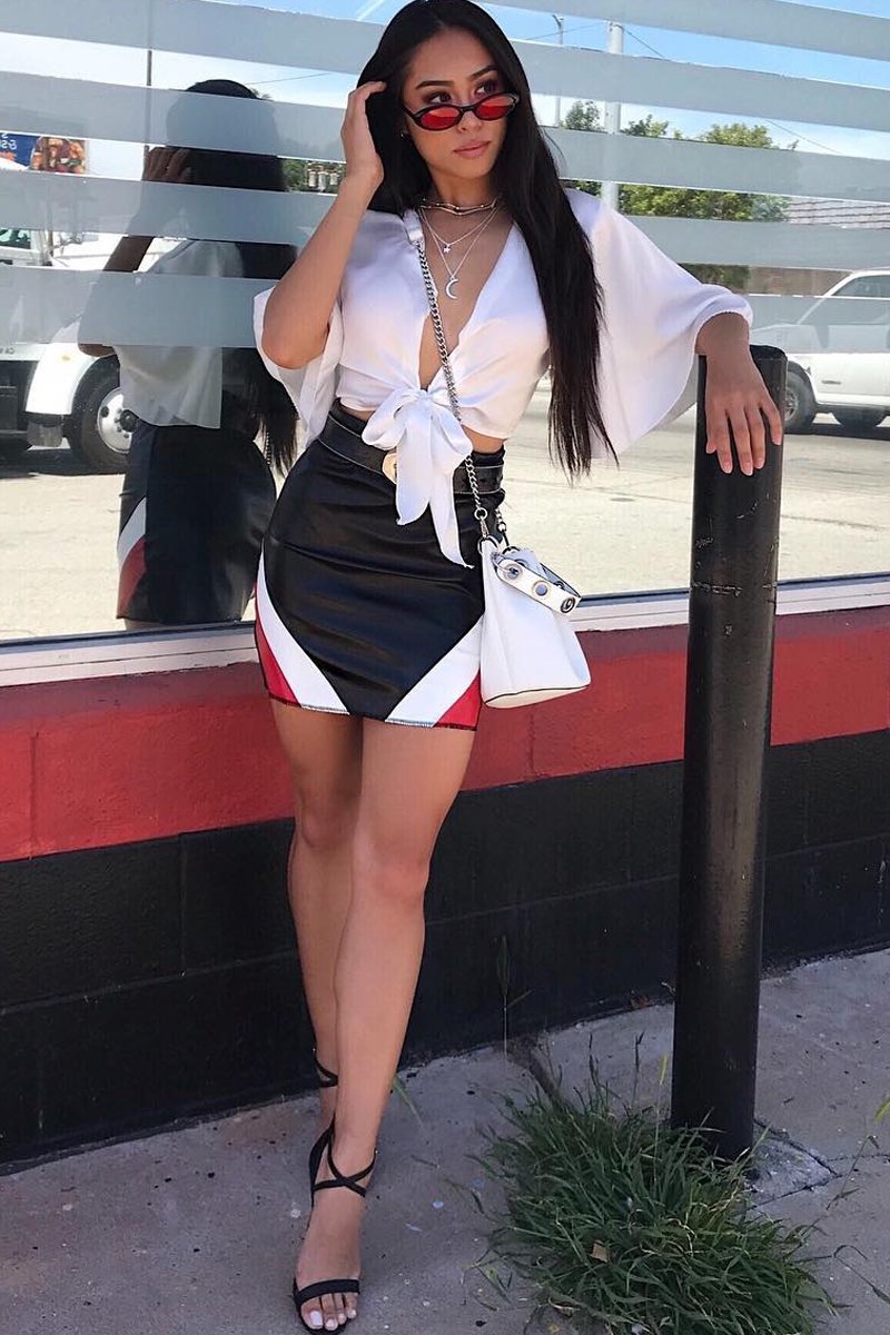 Black Red and White PU Mini Skirt - Cady-Skirts